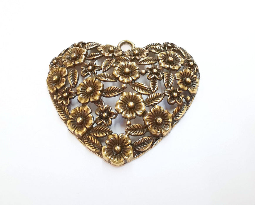 Heart Flower Leaf Pendant Antique Bronze Plated Pendant (60x66mm)  G20685