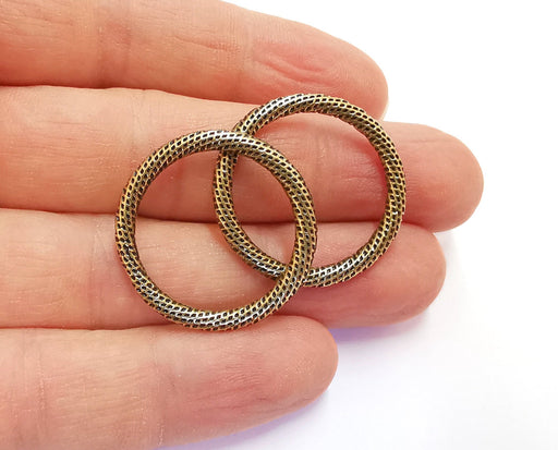 4 Textured Circle Antique Bronze Plated Findings (29mm) G20686