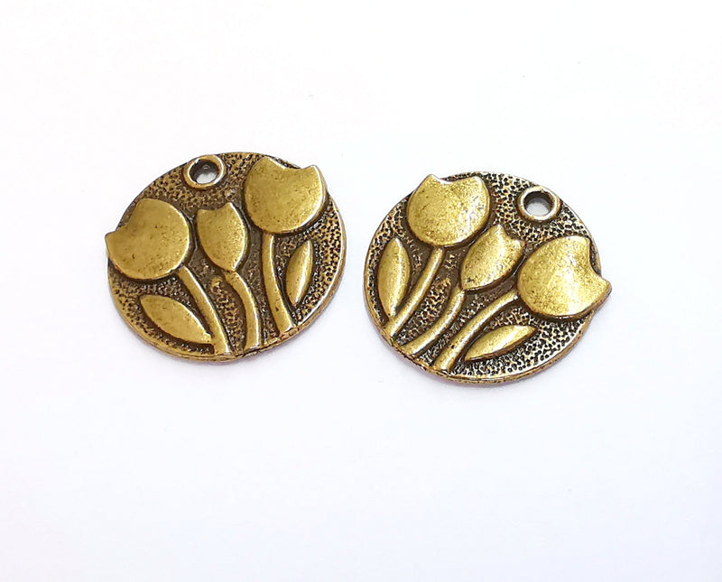 2 Flowers Charms Antique Bronze Plated Charms (24mm)  G20688