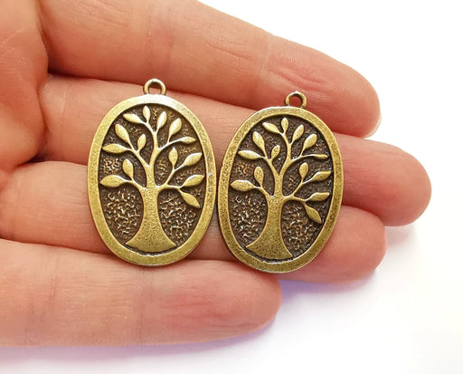 2 Tree Charms Antique Bronze Plated Charms (38x25mm)  G20689