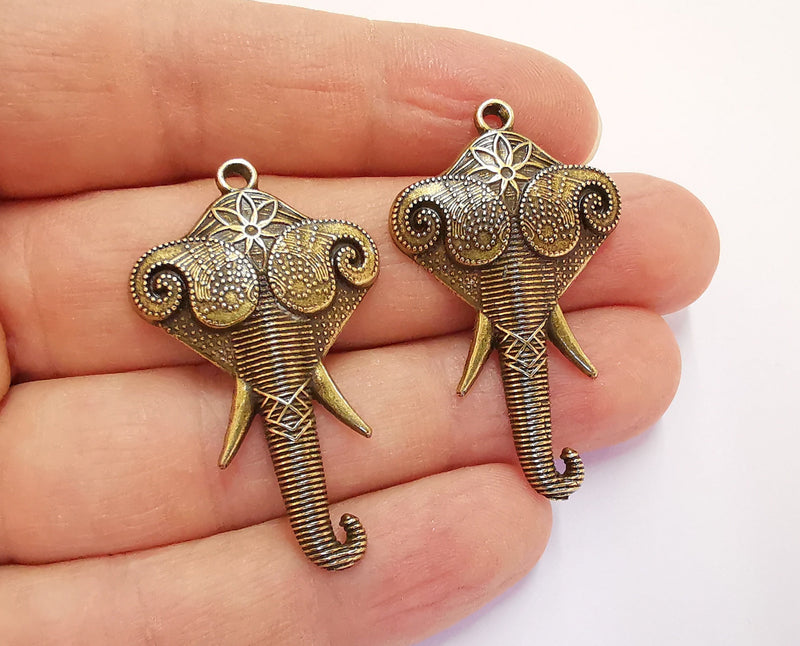 2 Elephant Charms Antique Bronze Plated Charms (44x26mm)  G20694