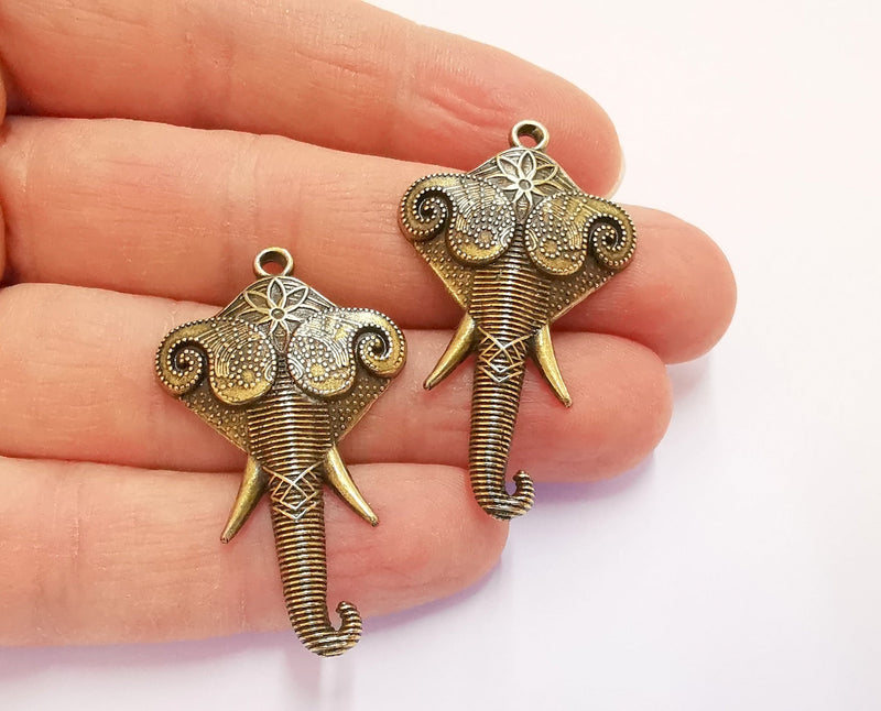 2 Elephant Charms Antique Bronze Plated Charms (44x26mm)  G20694