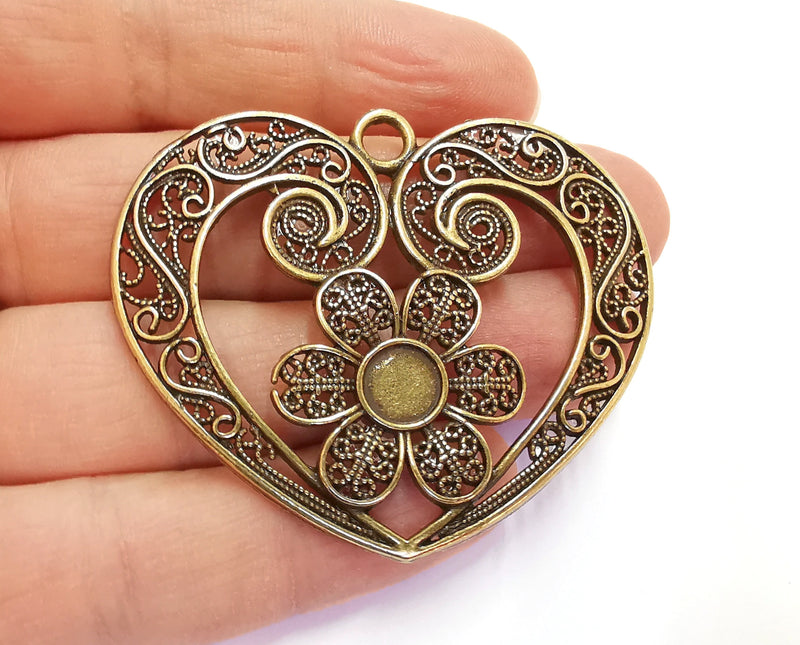 Heart Flower Pendant Antique Bronze Plated Pendant (50x60mm)  G20695