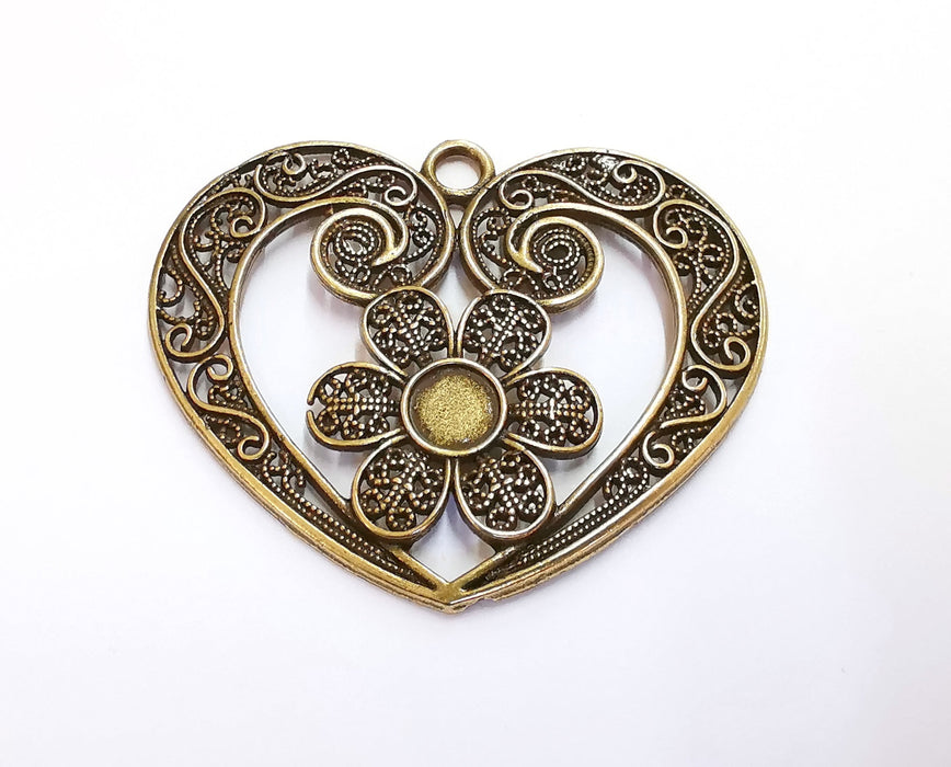 Heart Flower Pendant Antique Bronze Plated Pendant (50x60mm)  G20695