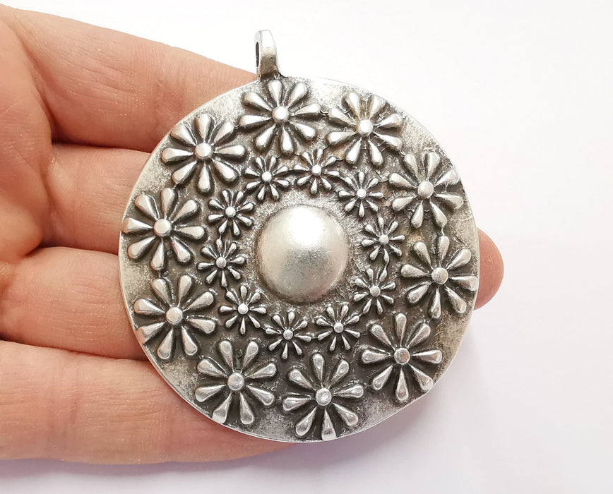 Flower Silver Pendant Antique Silver Plated Pendant (74x62mm)  G24399