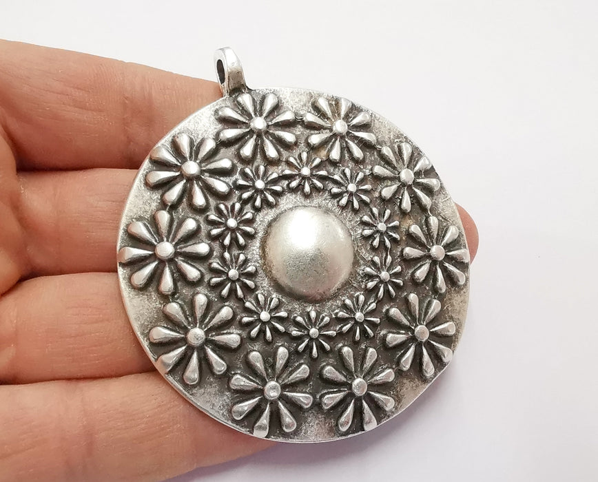 Flower Silver Pendant Antique Silver Plated Pendant (74x62mm)  G24399