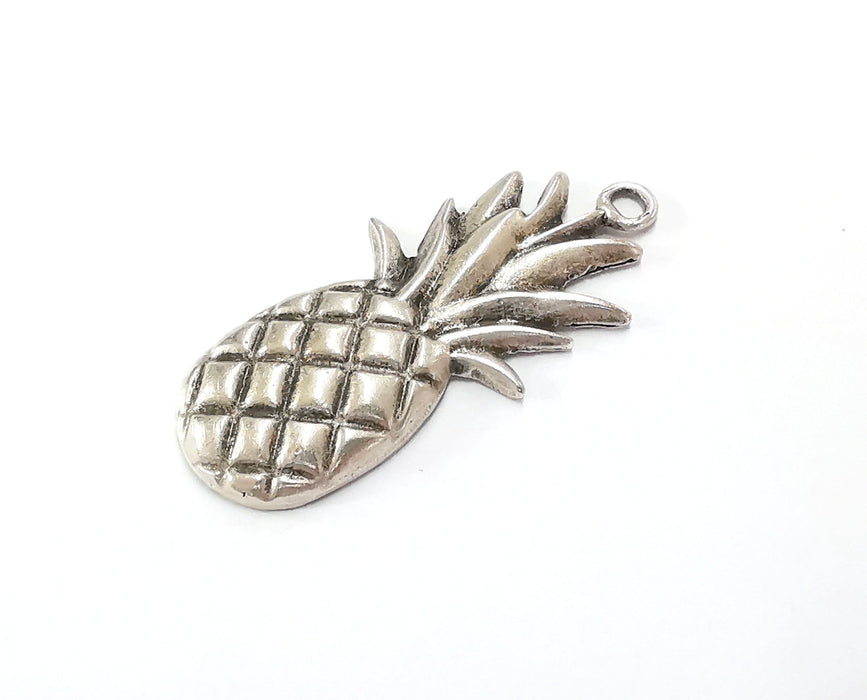 2 Pineapple Silver Pendant Antique Silver Plated Pendant (54x26mm)  G20102