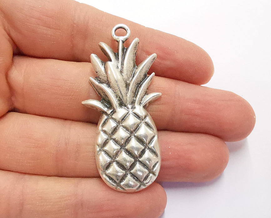 2 Pineapple Silver Pendant Antique Silver Plated Pendant (54x26mm)  G20102