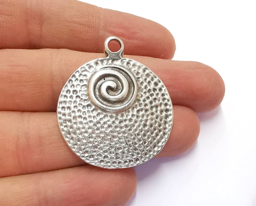 2 Spiral Hammered Charms Antique Silver Plated Charms (40x35mm)  G24929