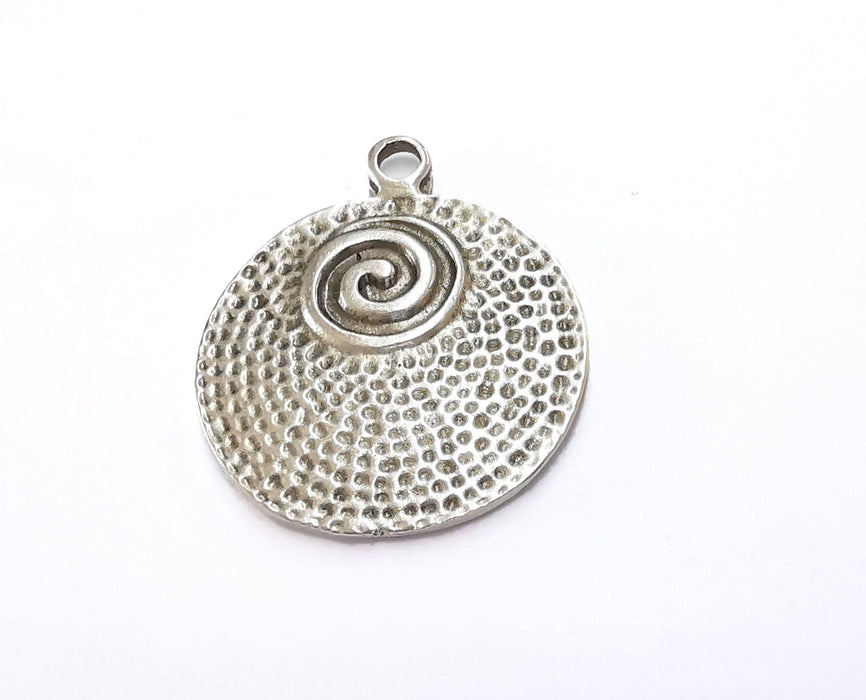 2 Spiral Hammered Charms Antique Silver Plated Charms (40x35mm)  G24929