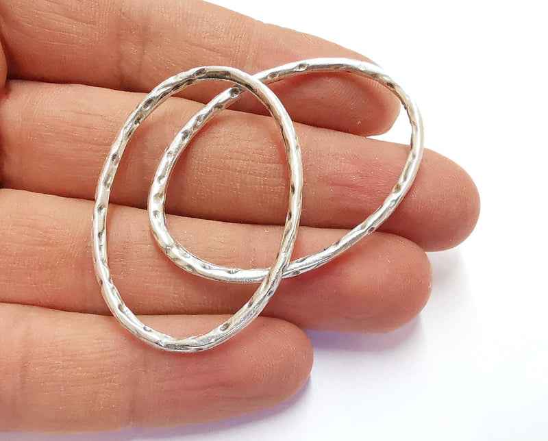 4 Hammered Oval Findings Antique Silver Plated Findings (47x33mm)  G20109
