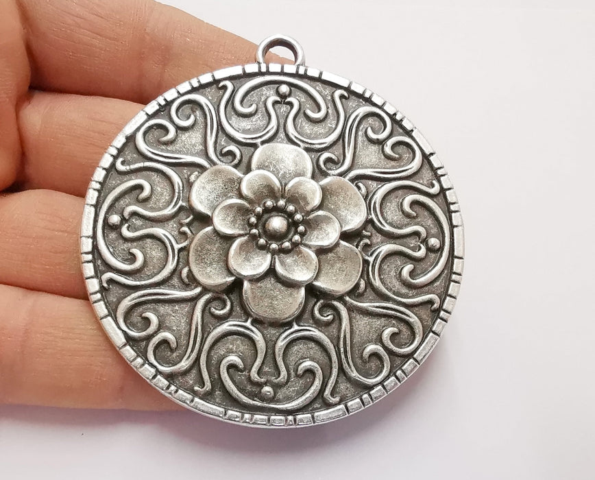 Flower Silver Pendant Antique Silver Plated Pendant (71x65mm)  G20112