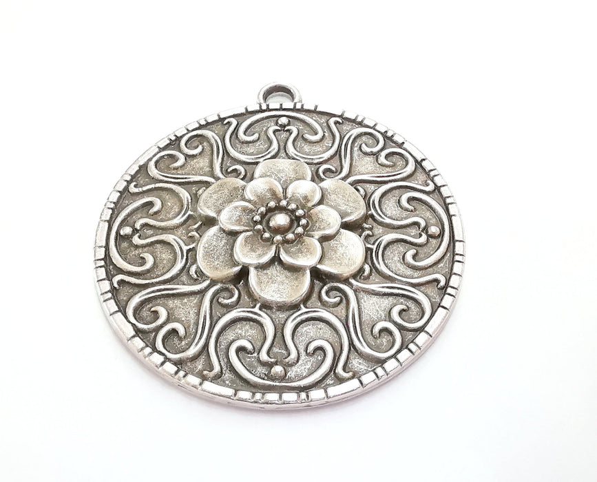 Flower Silver Pendant Antique Silver Plated Pendant (71x65mm)  G20112