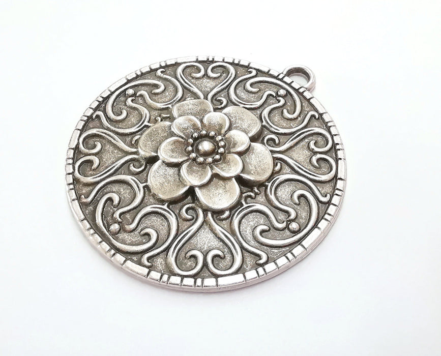 Flower Silver Pendant Antique Silver Plated Pendant (71x65mm)  G20112