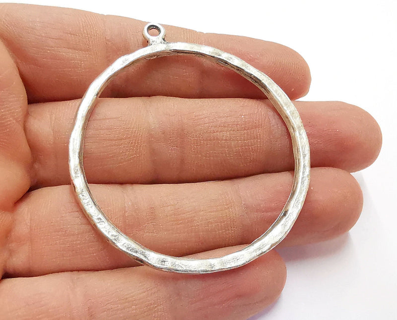 2 Hammered Circle Silver Pendant Antique Silver Plated Pendant (57x50mm)  G24100