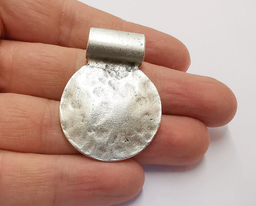 2 Hammered Silver Pendant Antique Silver Plated Pendant (44x33mm)  G20947