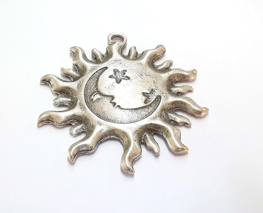 Sun Moon Star Silver Pendant Antique Silver Plated Pendant (78x76mm)  G20124