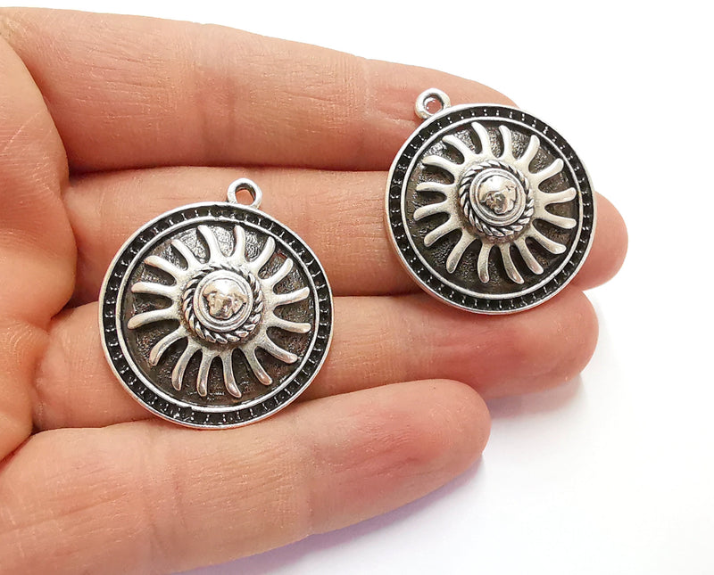 2 Sun Silver Pendant Antique Silver Plated Pendant (35x31mm)  G20125