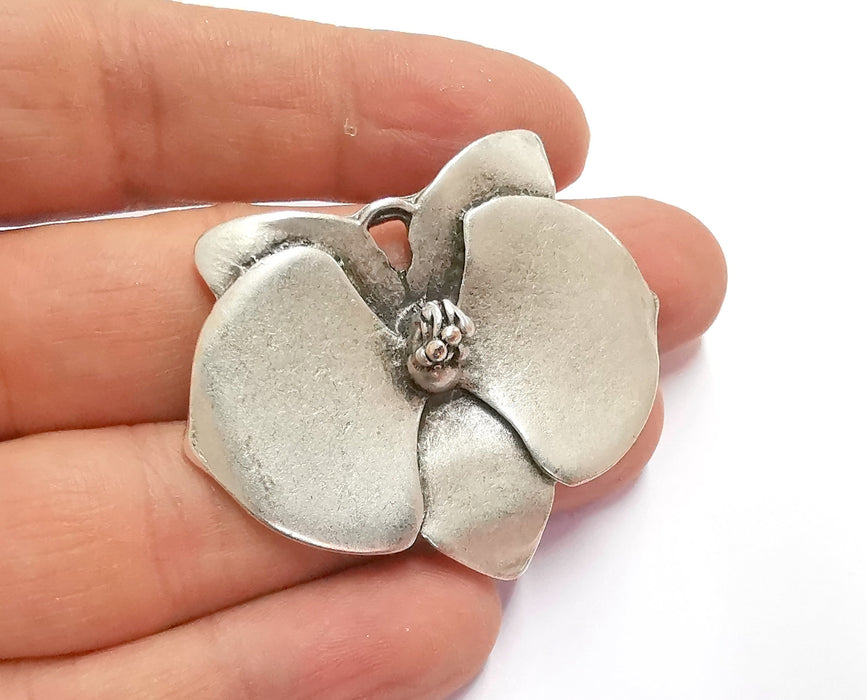 Flower Charms Antique Silver Plated Charms (41x50mm)  G20128