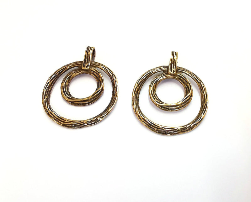 2 Antique Bronze (Double Sided) Charms Antique Bronze Plated Charms (43x34mm)  G20706