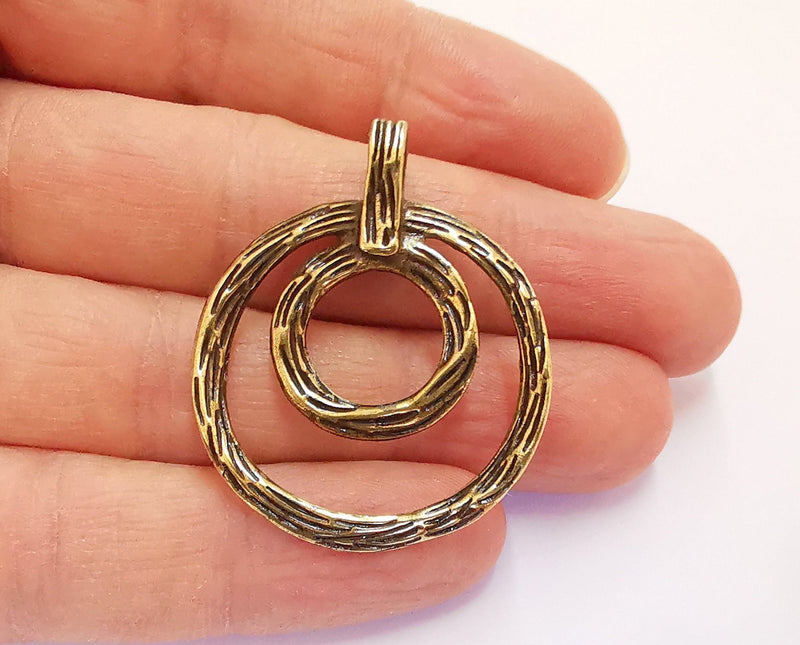 2 Antique Bronze (Double Sided) Charms Antique Bronze Plated Charms (43x34mm)  G20706