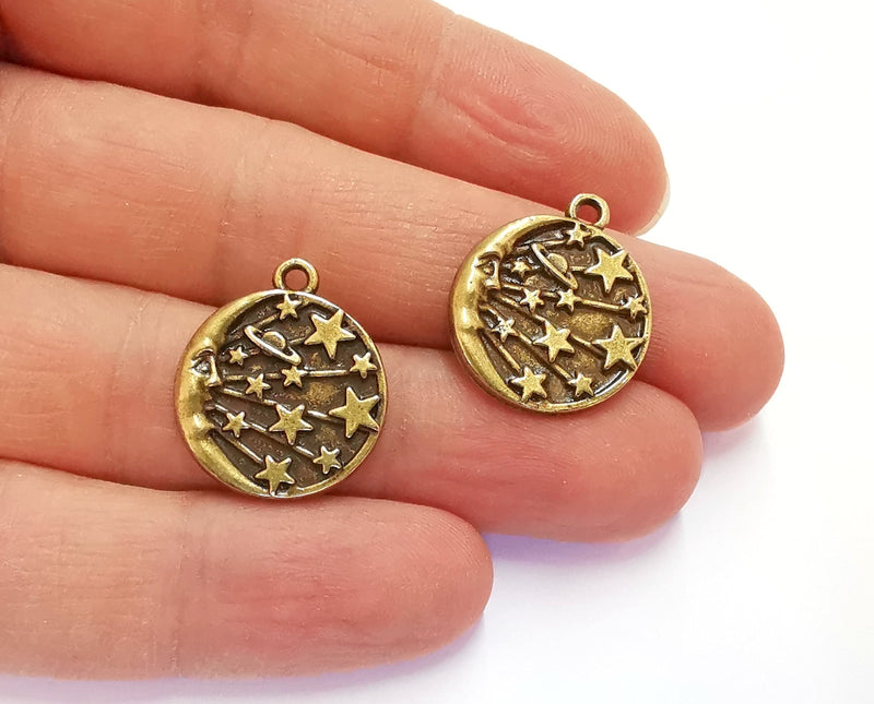 4 Moon Stars Charms Antique Bronze Plated Charms (22x19mm) G20708