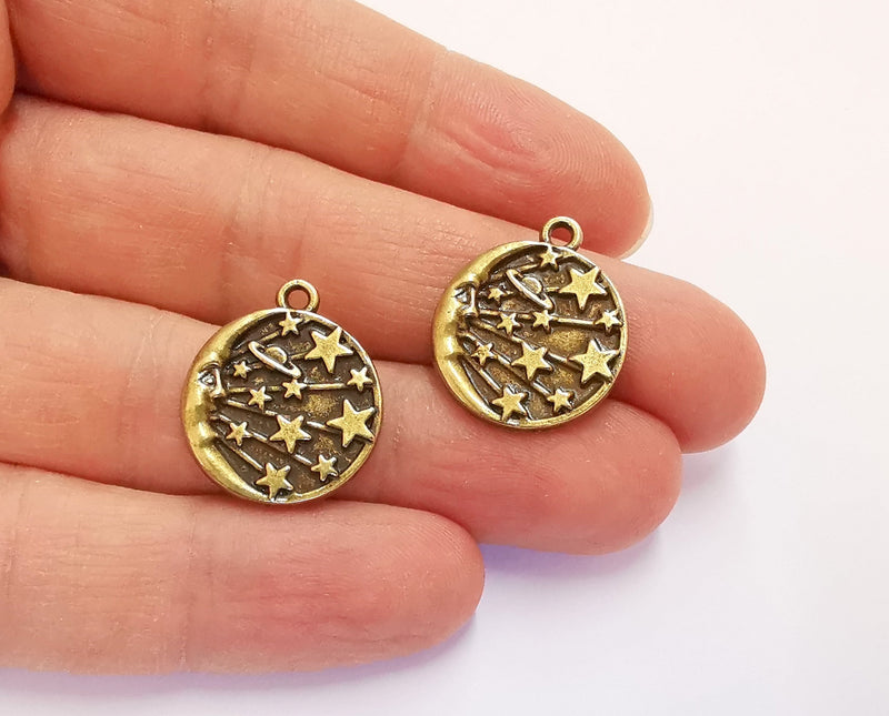 4 Moon Stars Charms Antique Bronze Plated Charms (22x19mm) G20708