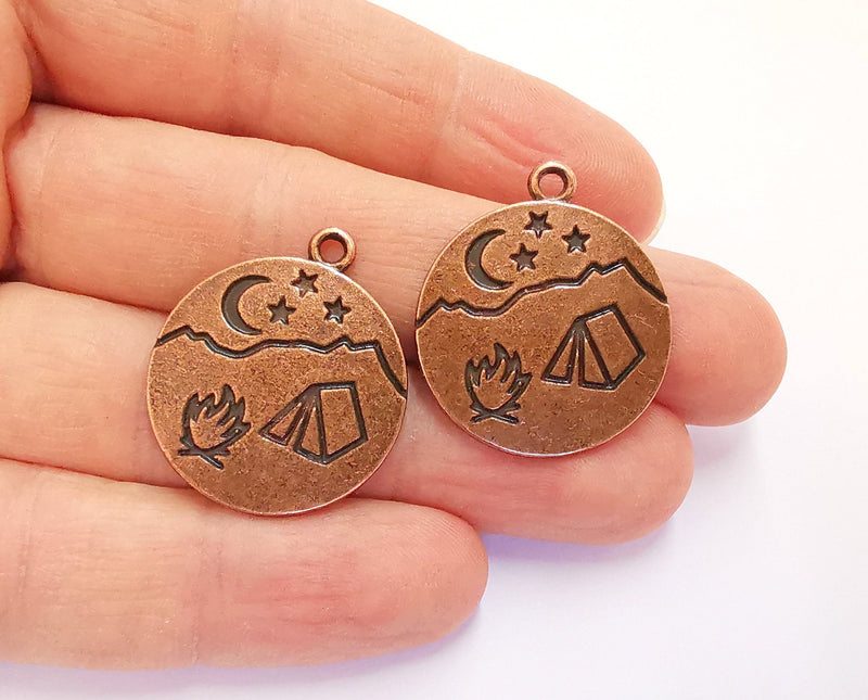 2 Moon Star Campfire Charms Antique Copper Plated Charms (29x25mm)  G20711