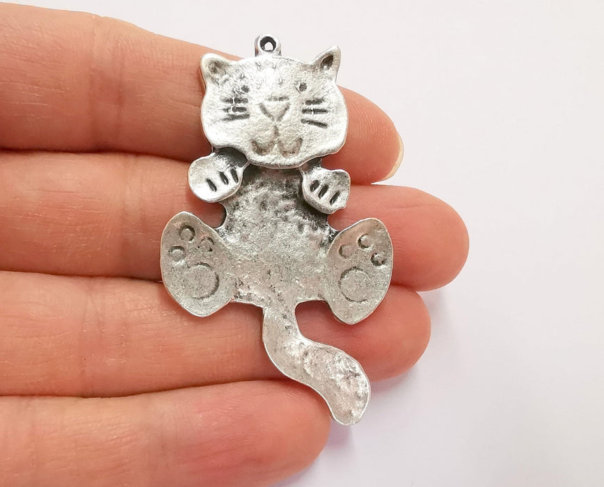 2 Cat Charms Antique Silver Plated Charms (61x36mm)  G20717