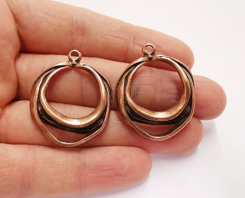2 Copper Charms Antique Copper Plated Charms (37x30mm)  G20718