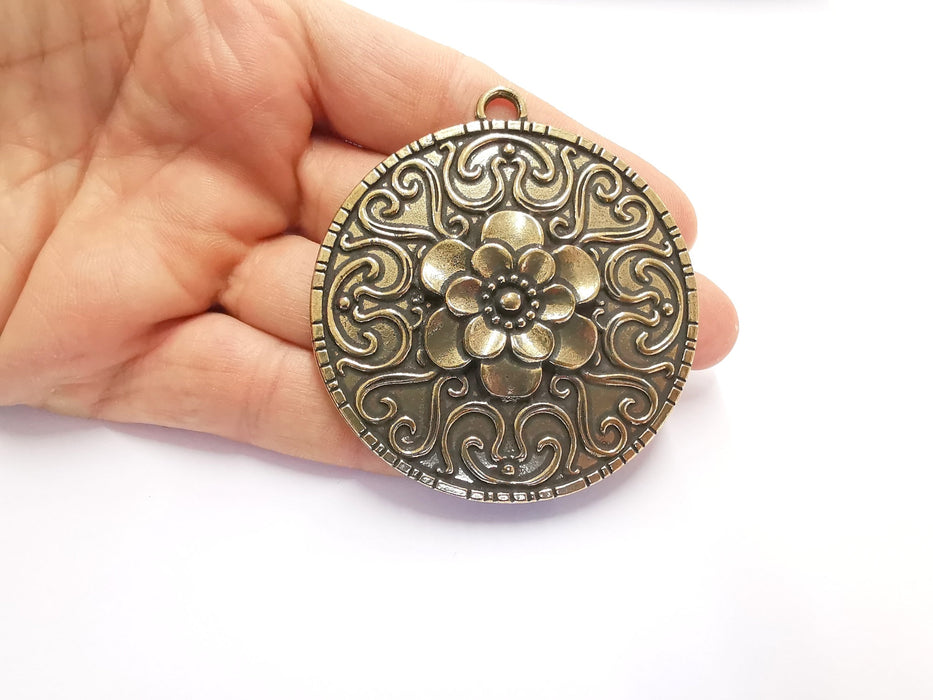 Flower Pendant Antique Bronze Plated Pendant (71x65mm)  G20154