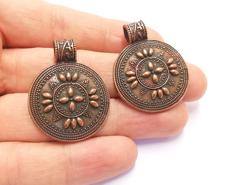 2 Copper Pendant Antique Copper Plated Metal ( 38x30 mm ) G20174