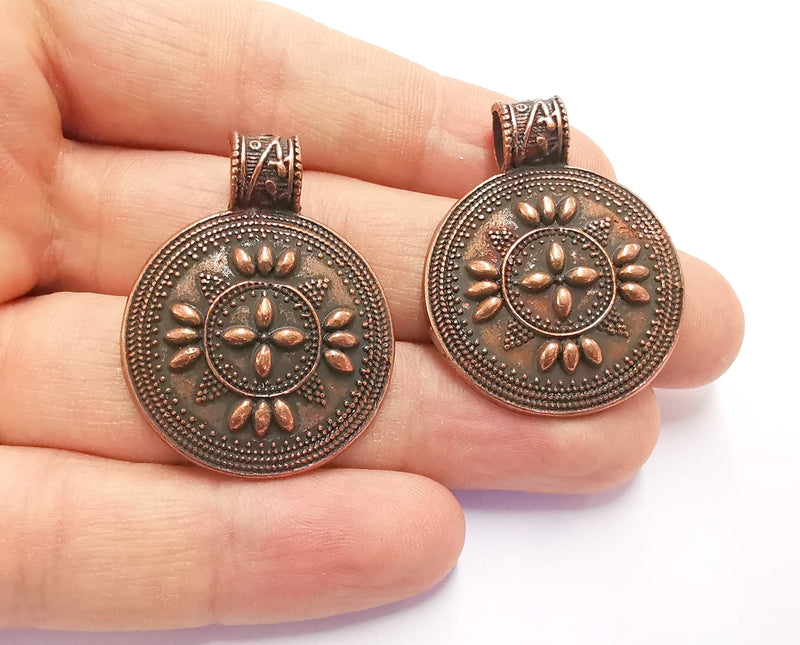 2 Copper Pendant Antique Copper Plated Metal ( 38x30 mm ) G20174