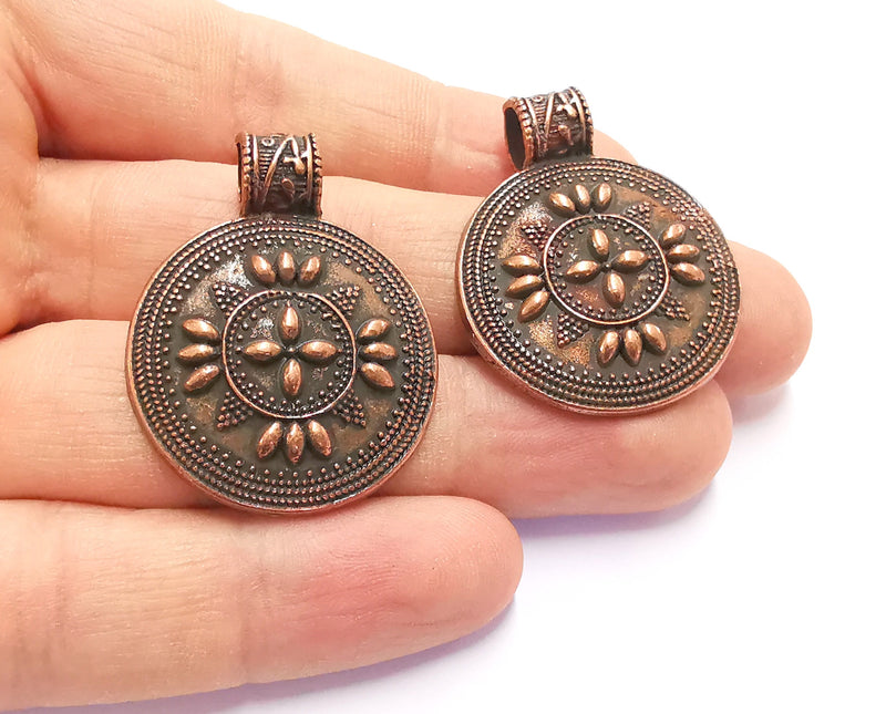 2 Copper Pendant Antique Copper Plated Metal ( 38x30 mm ) G20174