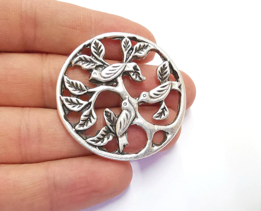 Tree Bird Charms Antique Silver Plated Charms (45mm)  G20186