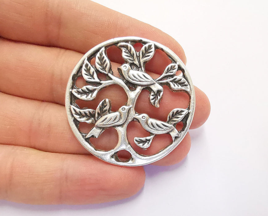 Tree Bird Charms Antique Silver Plated Charms (45mm)  G20186