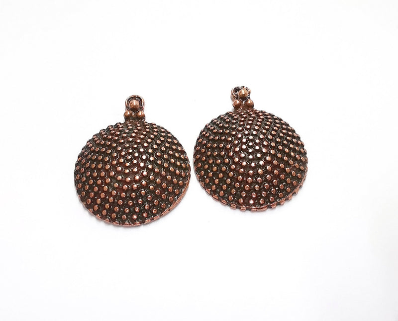 2 Cambered Circle Charms Antique Copper Plated Charms (38x29mm)  G20732