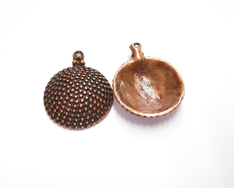 2 Cambered Circle Charms Antique Copper Plated Charms (38x29mm)  G20732