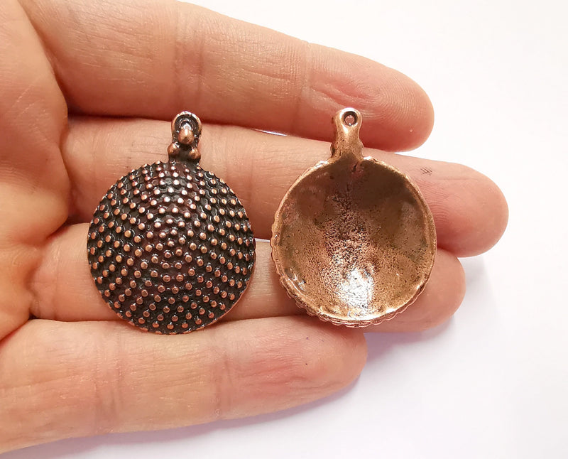 2 Cambered Circle Charms Antique Copper Plated Charms (38x29mm)  G20732
