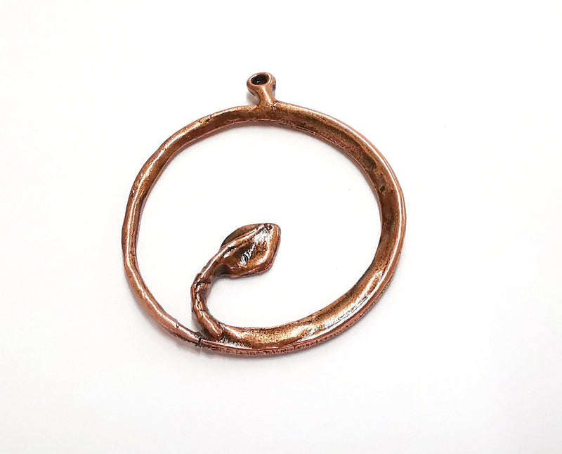 2 Leaf Branch Circle Charms Antique Copper Plated Charms (54x46mm)  G20733