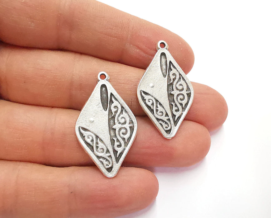 2 Silver Charms Antique Silver Plated Charms (34x20mm)  G20739