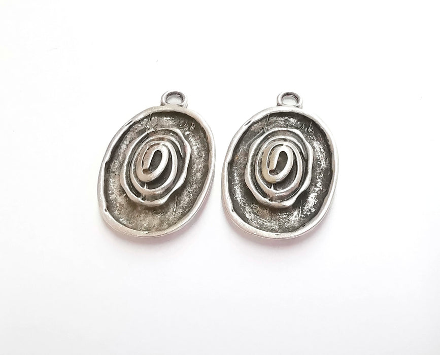 2 Spiral Charms Antique Silver Plated Charms (34x23mm)  G20744