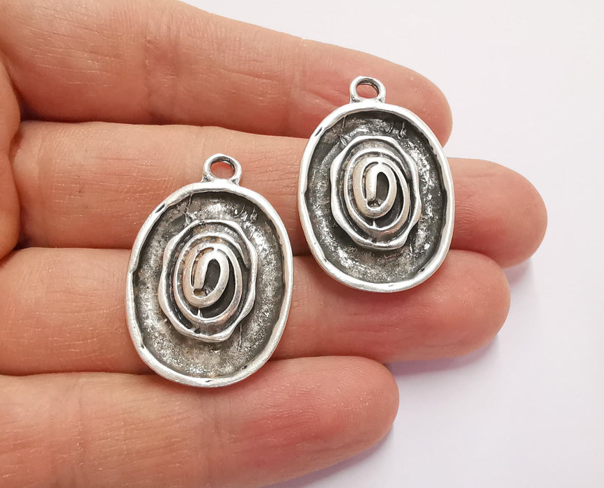 2 Spiral Charms Antique Silver Plated Charms (34x23mm)  G20744