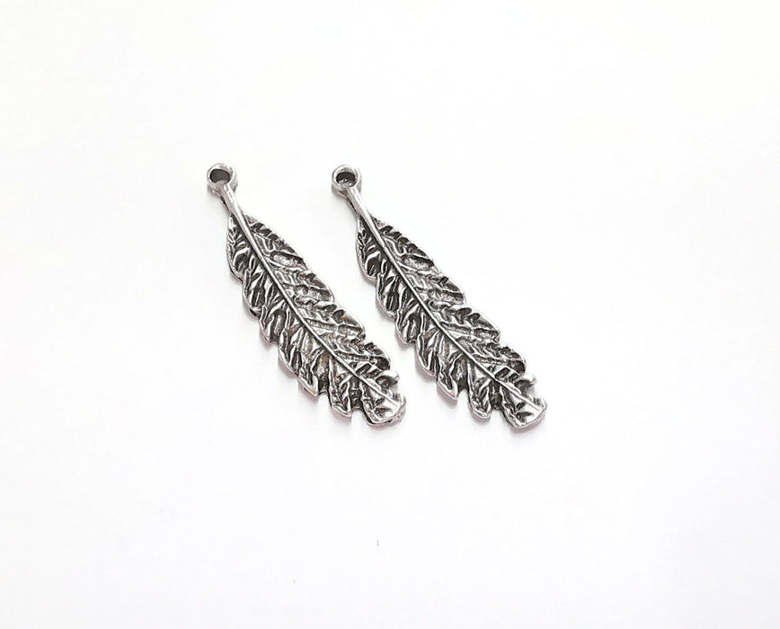 4 Feather Charms Antique Silver Plated Charms (40x9mm)  G20746