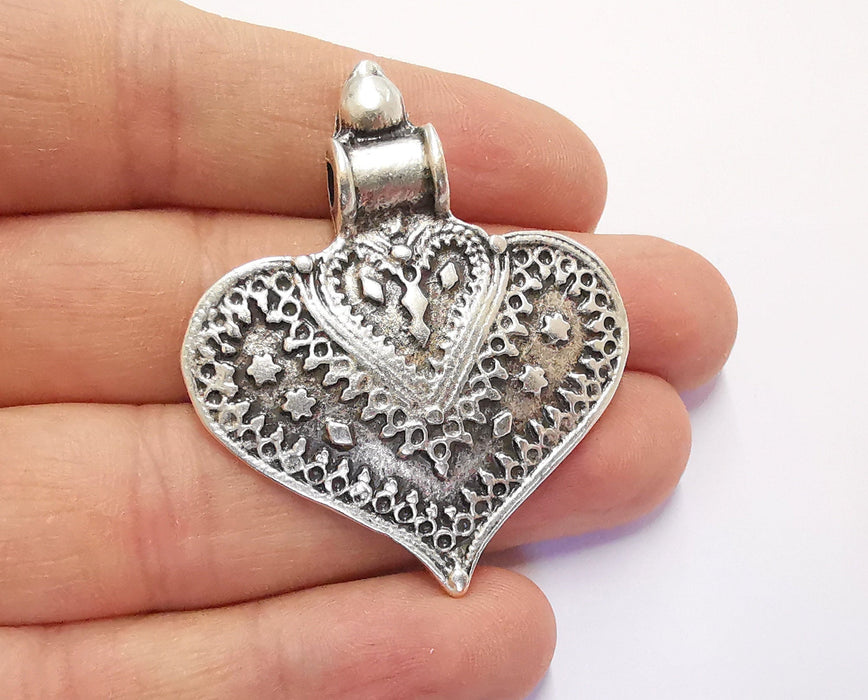 Heart Pendant Antique Silver Plated Pendant (51x43mm)  G20191