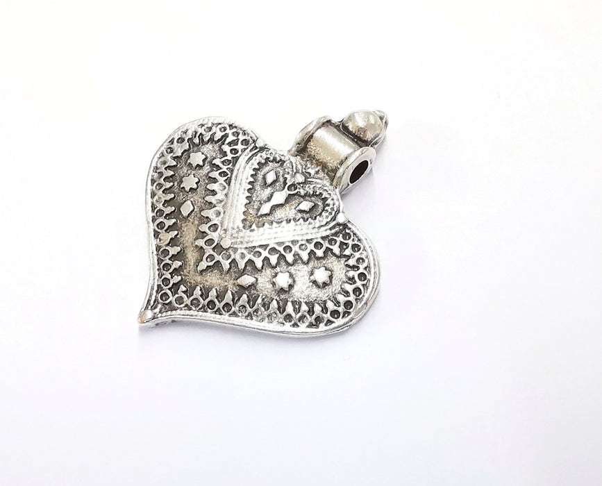 2 Heart Pendant Antique Silver Plated Pendant (51x43mm)  G20191