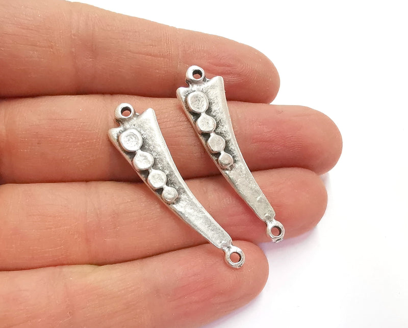 4 Silver Charms Connector Antique Silver Plated Charms (43x11mm)  G20749