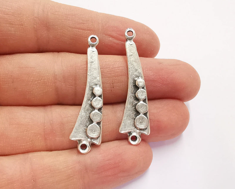 4 Silver Charms Connector Antique Silver Plated Charms (43x11mm)  G20749