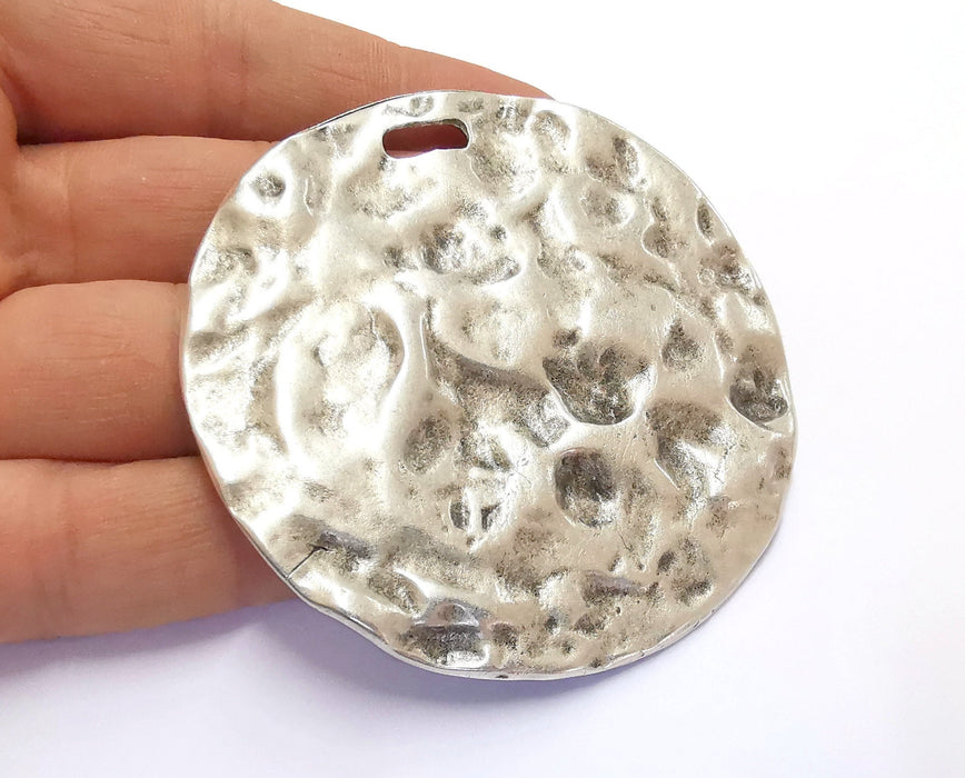 Hammered Pendant Antique Silver Plated Pendant (74mm)  G20762