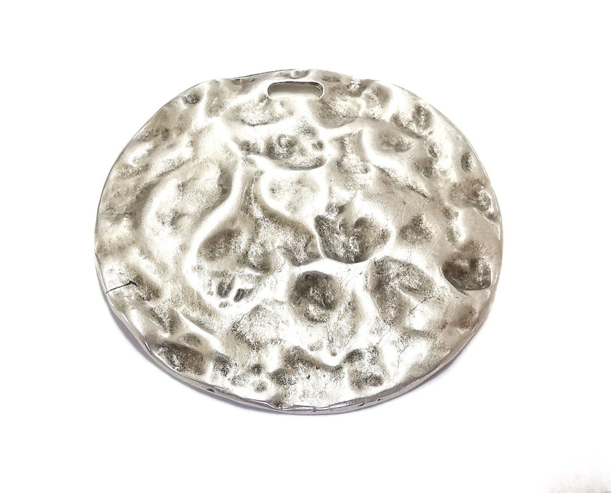 Hammered Pendant Antique Silver Plated Pendant (74mm)  G20762